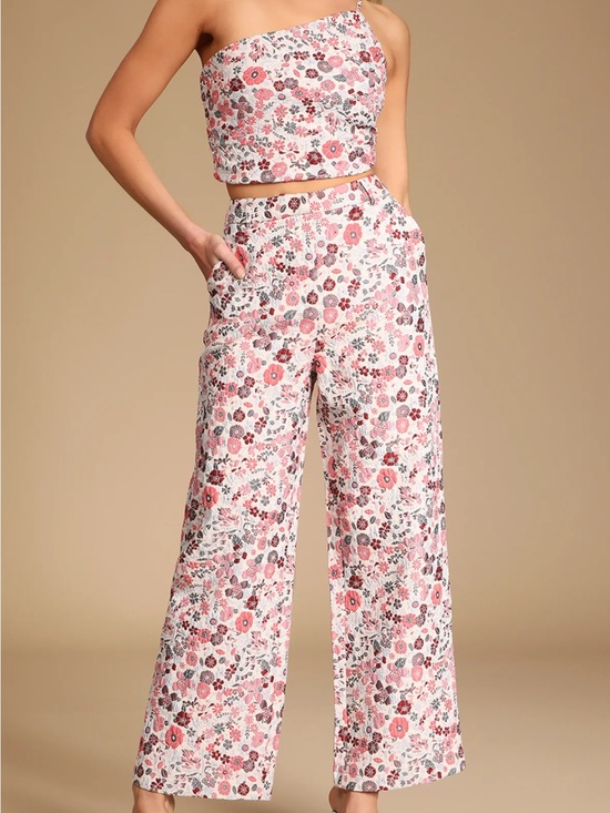 Lulus Pants - Lulu's Bloom into Spring Blush Floral Jacquard Set